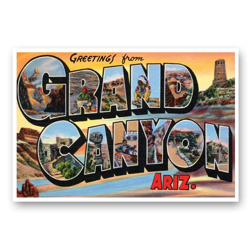 Postcard Fair GREETINGS FROM GRAND CANYON, AZ vintage reprint postcard set of 20 identical postcards. Large Letter Grand Canyon National Park, Arizona name post card pack (ca. 1930's-1940's). Made in USA. - Image 1